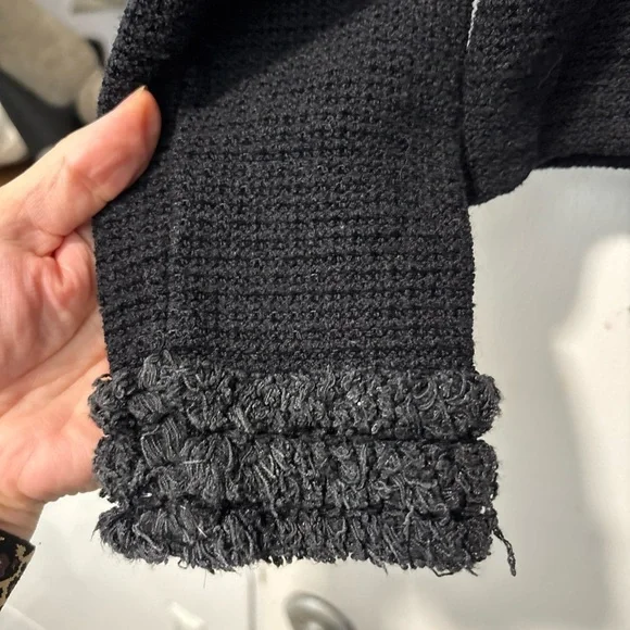 St. John Couture by Marie Gray Black Tweed Crop Sweater Jacket Cheetah Collar 2 - Picture 3 of 11